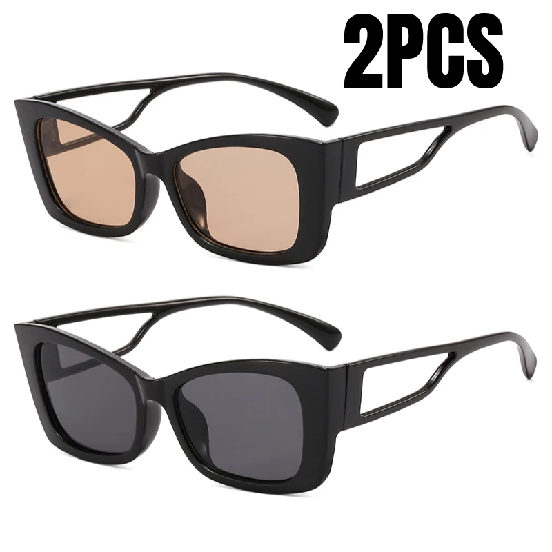 2PCS Neue Cat Eye Frauen Sonnenbrille Mode Marke Designer Mode Sonnenbrille Große Cat Eye Shades Männer Luxus Weibliche Gläser UV400 Image