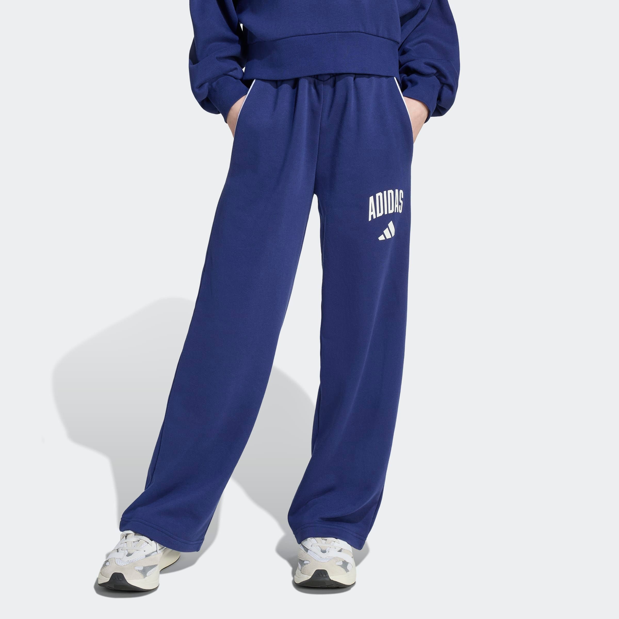Sporthose ADIDAS SPORTSWEAR "JG CLGT W PNT", Kinder, Gr. 170, N-Gr, blau (dunkelblau, weiß), Obermaterial: 70% Baumwolle, 30% Polyester, Hosen Image
