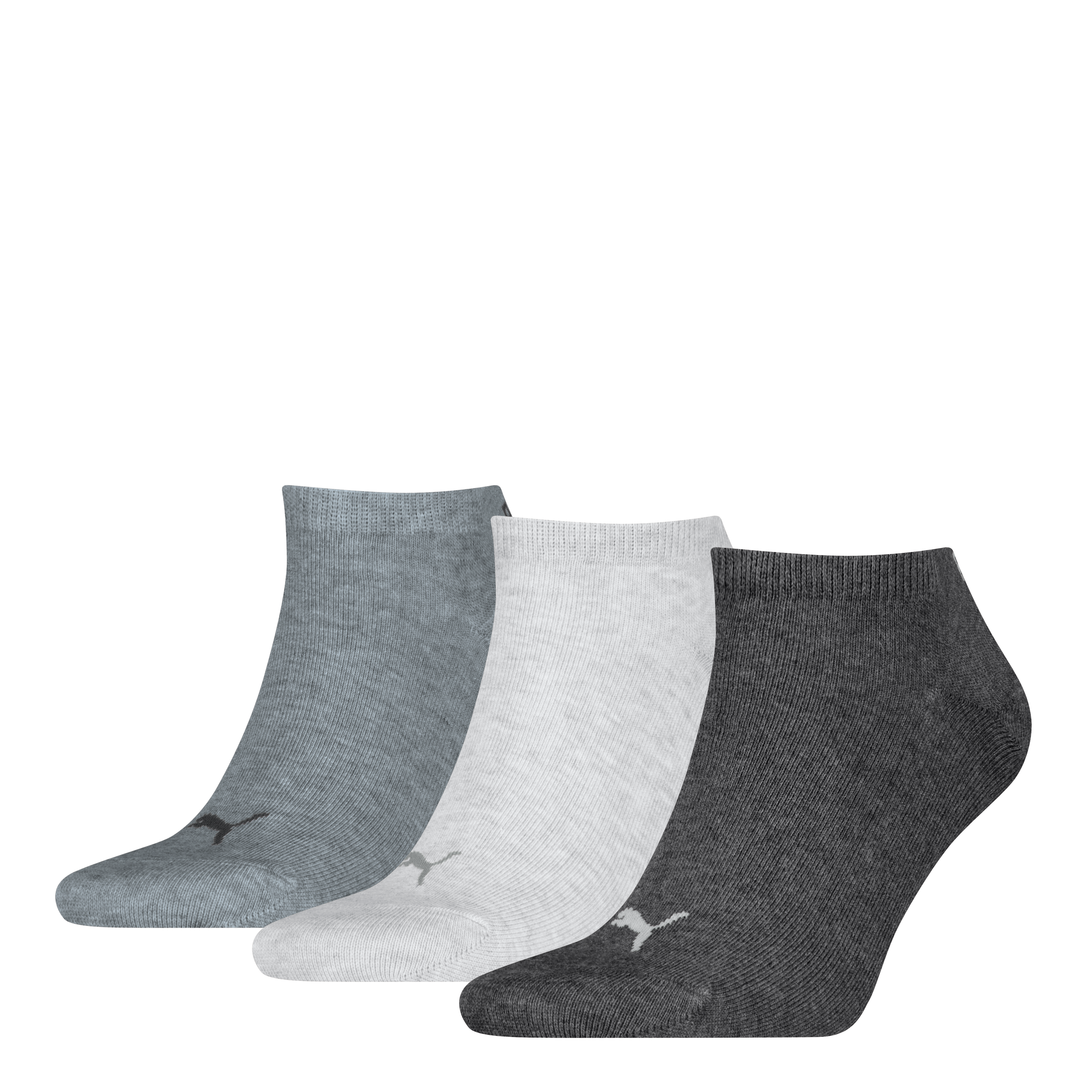 Sneakersocken PUMA "PUMA UNISEX SNEAKER PLAIN 3P", Herren, Gr. 43-46, grau (anthraci, l mel grau, m mel grau), Baumwollmischung, Socken Sneakersocken, mit kleinem Logo