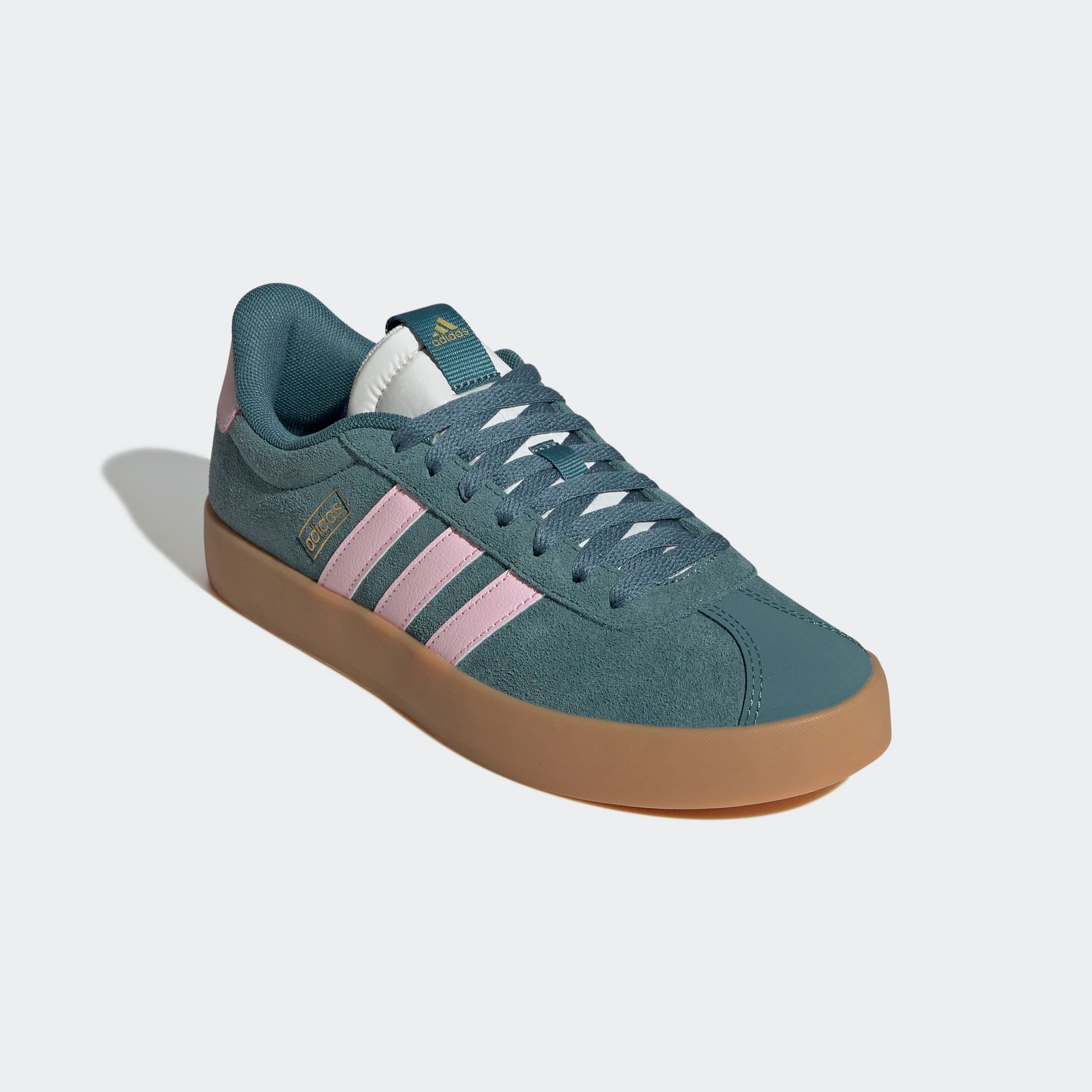 Sneaker ADIDAS SPORTSWEAR "VL COURT 3.0", Damen, Gr. 39, transparent (preloved teal, clear pink, gold metallic), Leder, Textil, Schuhe Sneaker, inspiriert vom Design des adidas samba