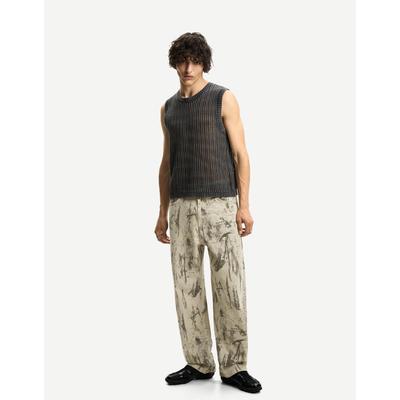 Bershka Baggy Printed Jeans Men 28 Green