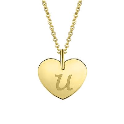 Herzkette ONE ELEMENT "Halskette - Herzkette mit Herz mit Gravur U Buchstaben Anhänger", gold, Halsketten, Damen, U, Gelbgold 333-Gold, Gelbgold 333, Gold, stufenlos verstellbare Halskette bis 45 cm Image