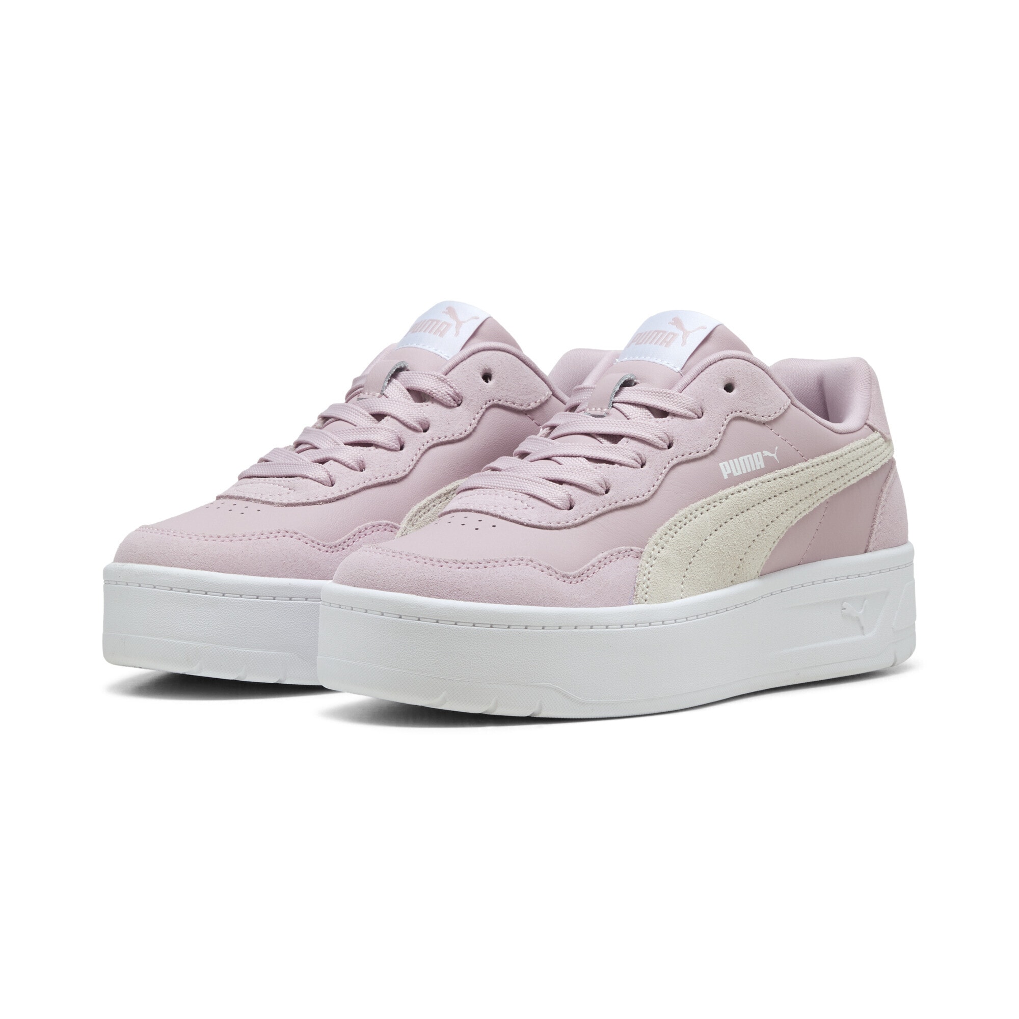 Sneaker PUMA "Court Lally Skye Suede Sneakers Damen", Damen, Gr. 36, weiß (rose mauve weiß pink), Obermaterial: Textil, Synthetik, Kuhleder, Leder; Futter: Textil; Innensohle: Textil; Laufsohle: Gummi, Schuhe Sneaker