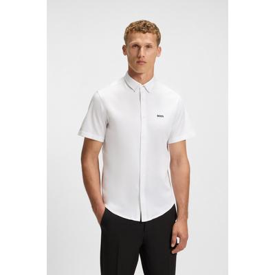 Kurzarmhemd BOSS GREEN "B Motion S", Herren, Gr. 4XL, N-Gr, weiß (weiß100), Jersey, Obermaterial: 100% Baumwolle, unifarben, casual, regular fit hüftbedeckend, Kurzarm eingefasste Kante, Hemden, softe Baumwolle, Vier-Wege-Stretch, knitterfrei Image
