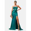 Jerseykleid MODA MINX "Daisy Long Slit Dress", Damen, Gr. S, EURO-Größen, grün (dunkelgrün), 100% Polyester, unifarben, elegant, lang, ohne Ärmel, Kleider, mit wunderbarem Korsett-Element