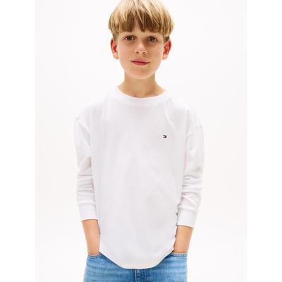 Langarmshirt TOMMY HILFIGER "ESSENTIAL T-SHIRT LS", Jungen, Gr. 10 (140), weiß, Single Jersey, Obermaterial: 100% Baumwolle, unifarben, casual, regular fit hüftlang, Rundhals, Langarm Bündchen, Shirts, für Kinder bis 16 Jahre, Markenlogo Image