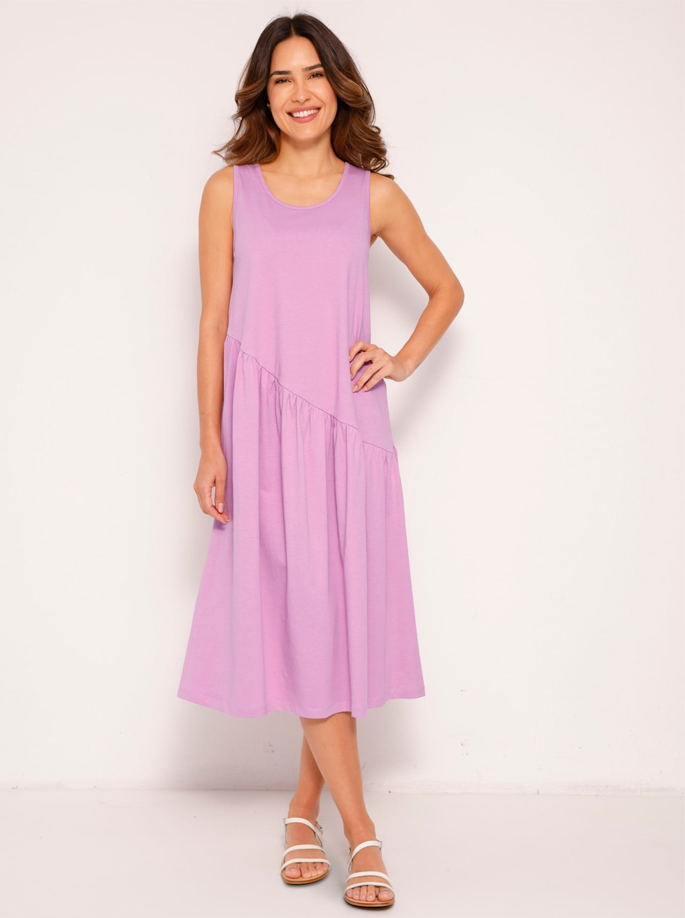 Sommerkleid "Sommerkleid", Damen, Gr. 52/54, Normalgrößen, lila (orchidee), 100% Baumwolle, unifarben, lang, Rundhals, Kleider Sommerkleid