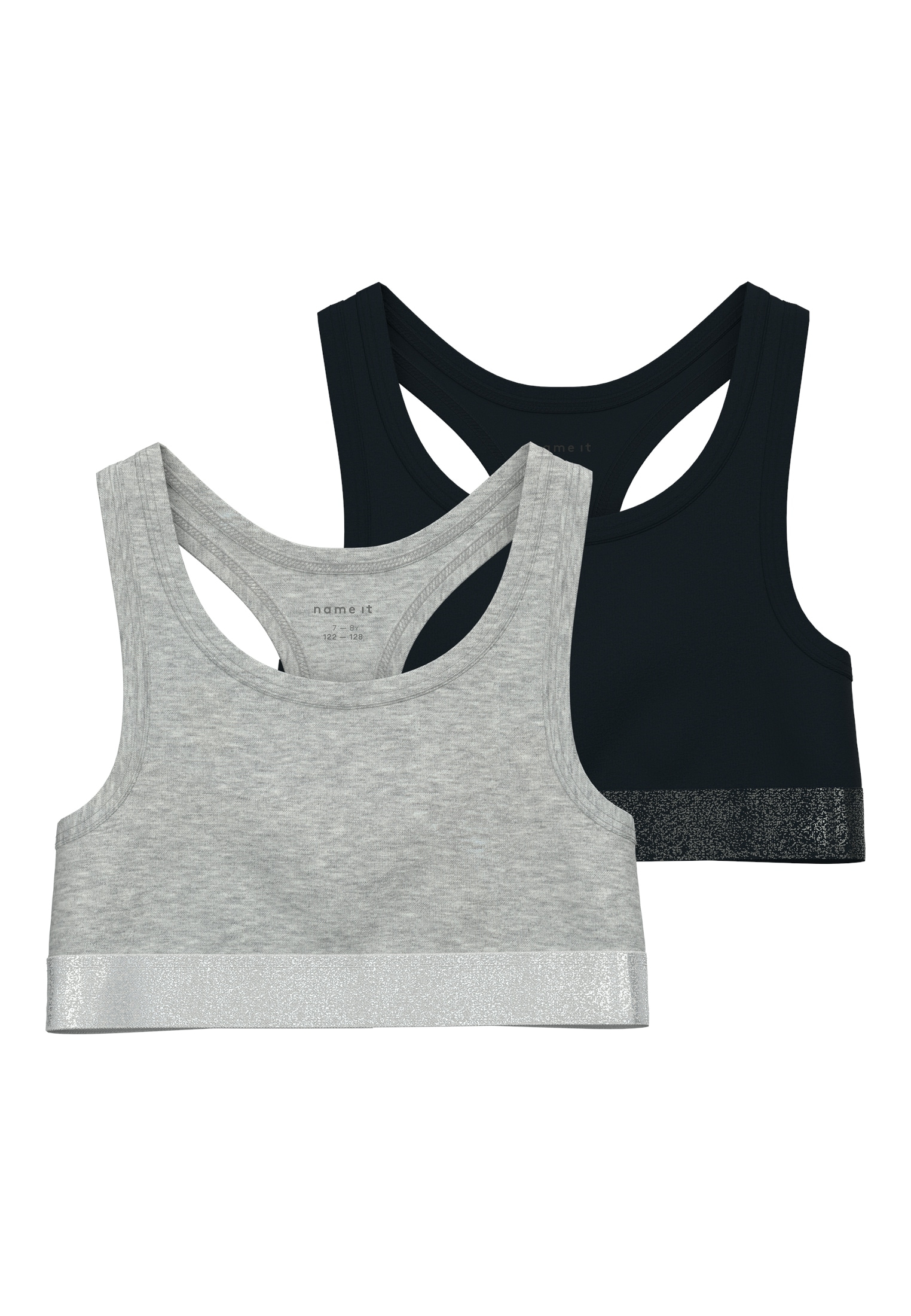 Unterhemd NAME IT "NKFSHORT TOP 2P NOOS", Kinder, Gr. 116, schwarz pack:w, grau melange, Jersey, Obermaterial: 95% Baumwolle, 5% Elasthan, meliert, eng, Rundhals, Unterhemden Image