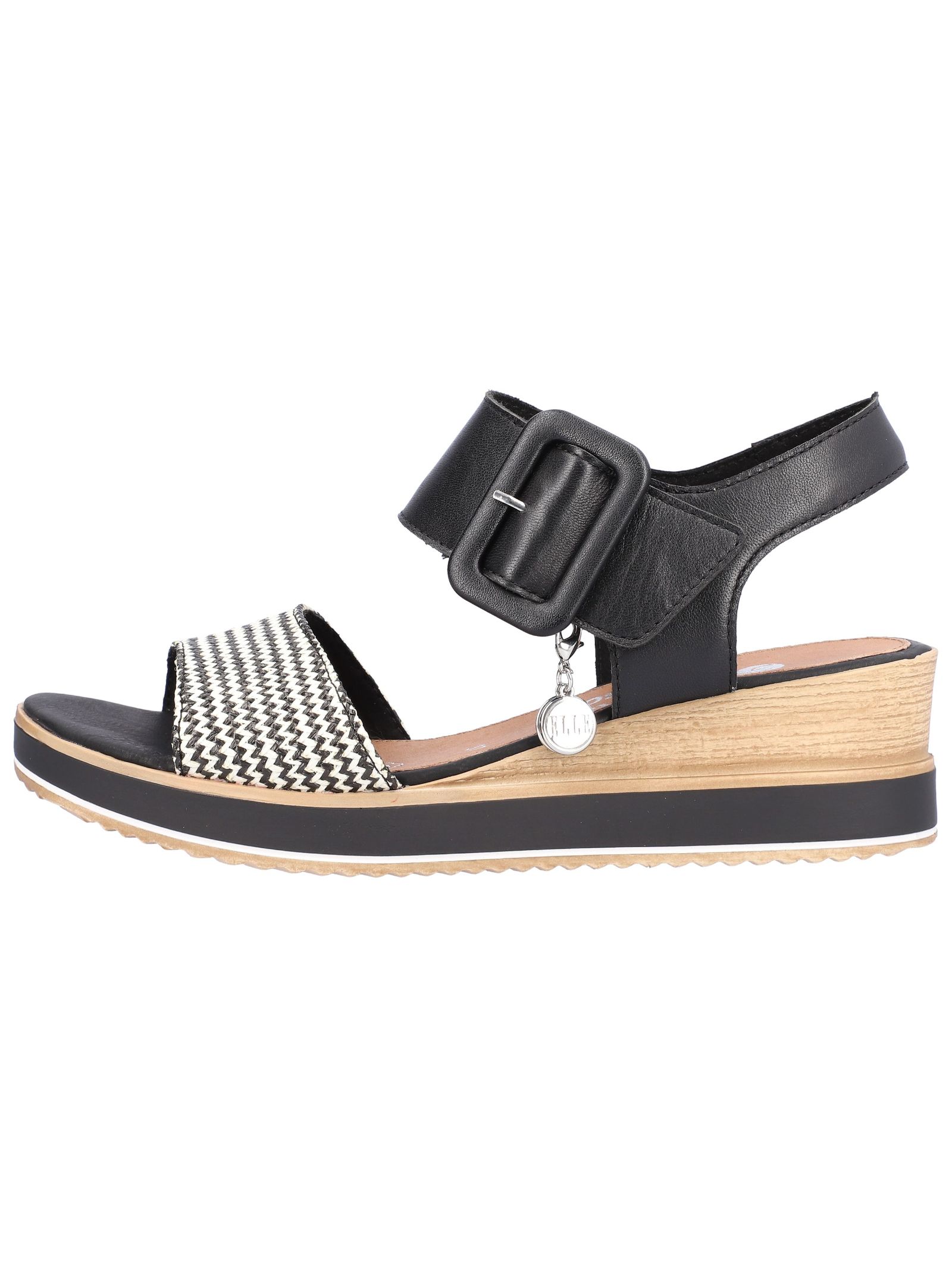 Keilsandalette REMONTE "Remonte Sandalen Glattleder", Damen, Gr. 39, schwarz (schwarz kombi), Glattleder, Schuhe