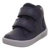 Lauflernschuh SUPERFIT "SUPIES WMS: mittel", Kinder, Gr. 24, blau (dunkelblau), Nappaleder, Textil, unifarben, casual, Schuhe, Barfußschuh mit zwei Klettverschlüssen, Größenschablone zum Download