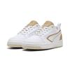 Sneaker PUMA "Rebound v6 Aqua Metallics Sneakers mit niedrigem Schaft", Gr. 35.5, weiß (weiß gold alpine snow), Obermaterial: Synthetik, Textil; Futter: Textil; Innensohle: Textil; Laufsohle: Gummi, Schuhe