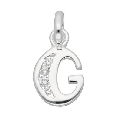 Namenskette ADELIA´S "Halskette - Namenskette mit Buchstabenanhänger G mit Zirkonia", silber, Halsketten, Damen, Silber 925 (Sterlingsilber), Schmuckset mit bis 45 cm stufenlos verstellbarer 925 Silber Halskette Image
