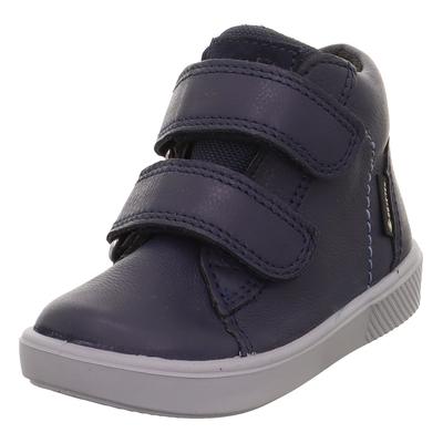 Lauflernschuh SUPERFIT "SUPIES WMS: mittel", Kinder, Gr. 28, blau (dunkelblau), Nappaleder, Textil, unifarben, casual, Schuhe, Barfußschuh mit zwei Klettverschlüssen, Größenschablone zum Download Image