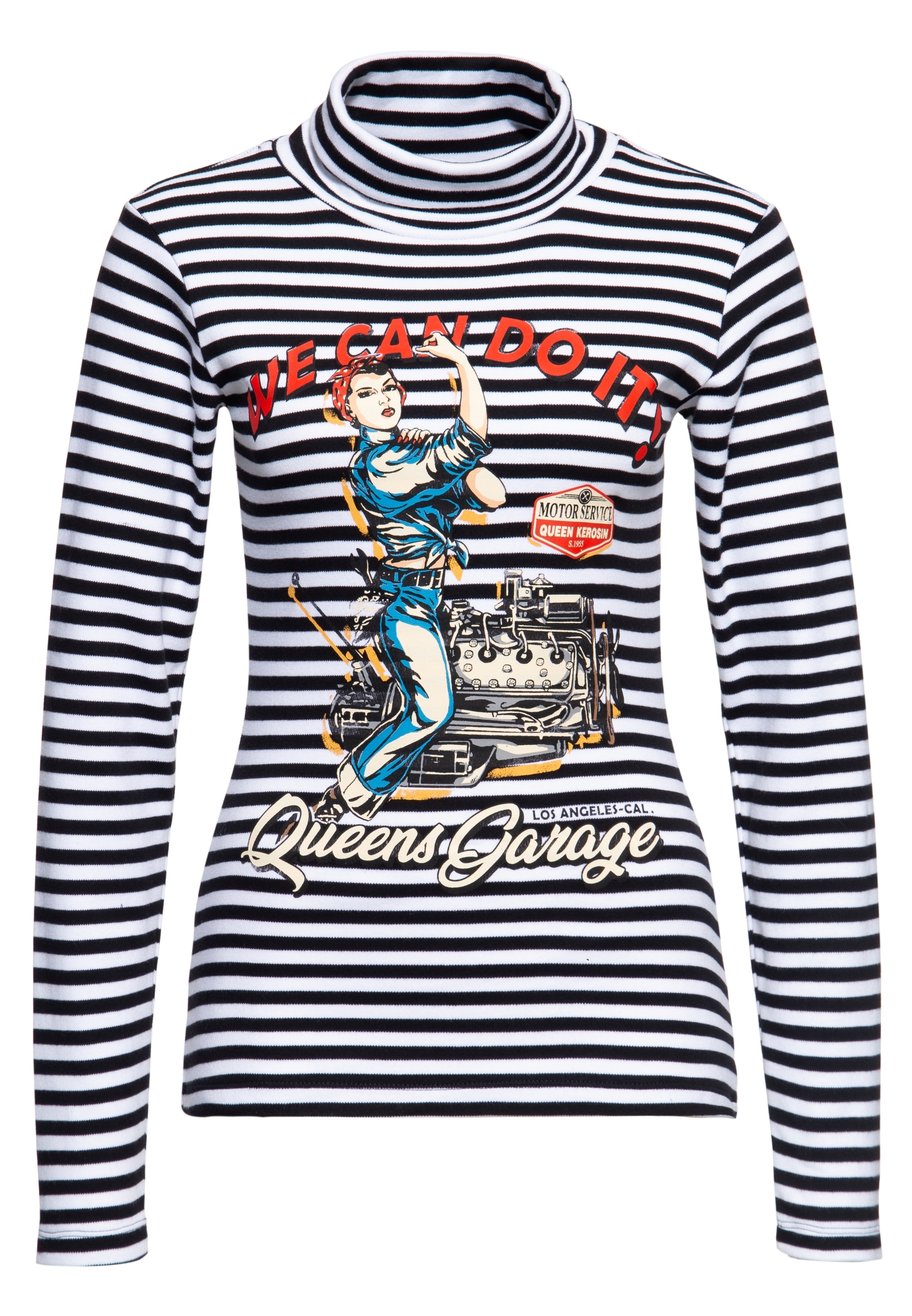 Queen Kerosin Damen Rollkragen Langarmshirt We can do it schwarz