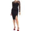 Queen Kerosin Damen Mesh Bleistiftkleid mit Rosen-Stickerei schwarz