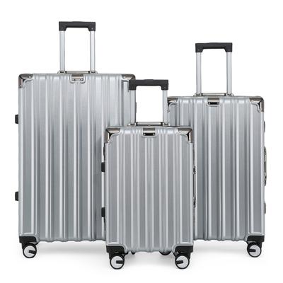 Hartschalenkoffer Silber Kofferset Robustes 8-Rollen-Gepäck Handgepäck Reisetasche Image