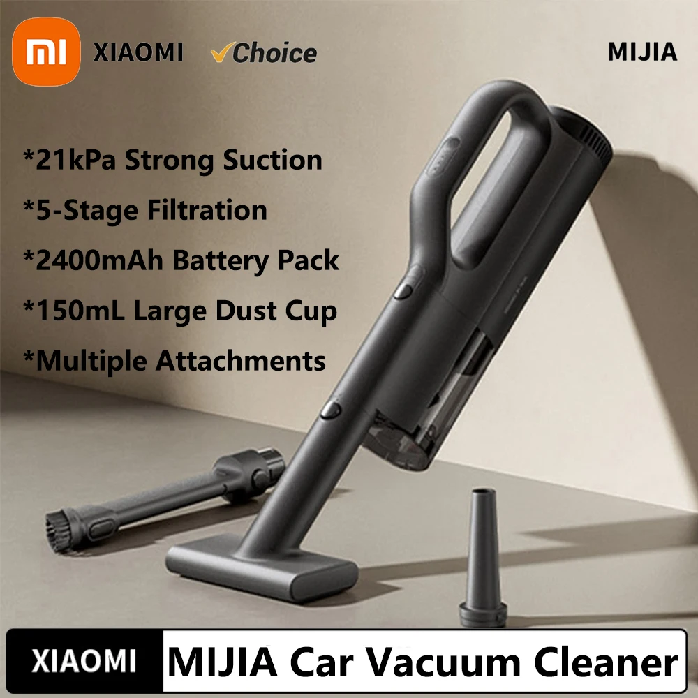 Xiaomi Mijia Auto-Staubsauger MJXCQ01QW 21 kPa Saugkraft 150 ml Staubbecher 2400 mAh Akku waschbares Filterelement für die Autoreinigung Image