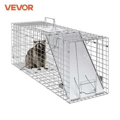 VEVOR 24/31/42/50in Live Animal Cage Trap Folding Humane Cat Trap Galvanized Iron with Handle for