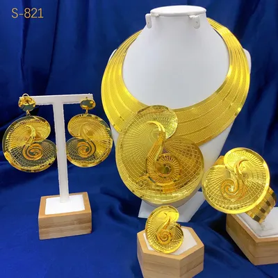 Luxury Dubai Ethiopian Big Necklace And Earrings Sets For Women Indian Bridal 24k Gold Color Jewelry Set Wedding
