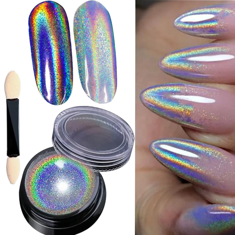 1Jar Laser Magic Mirror Nail Art Pulver 0,5g holographische Aurora Glitter Chrom Pigment Staub Maniküre Katzenauge Gelpoliermittel Pulver Image