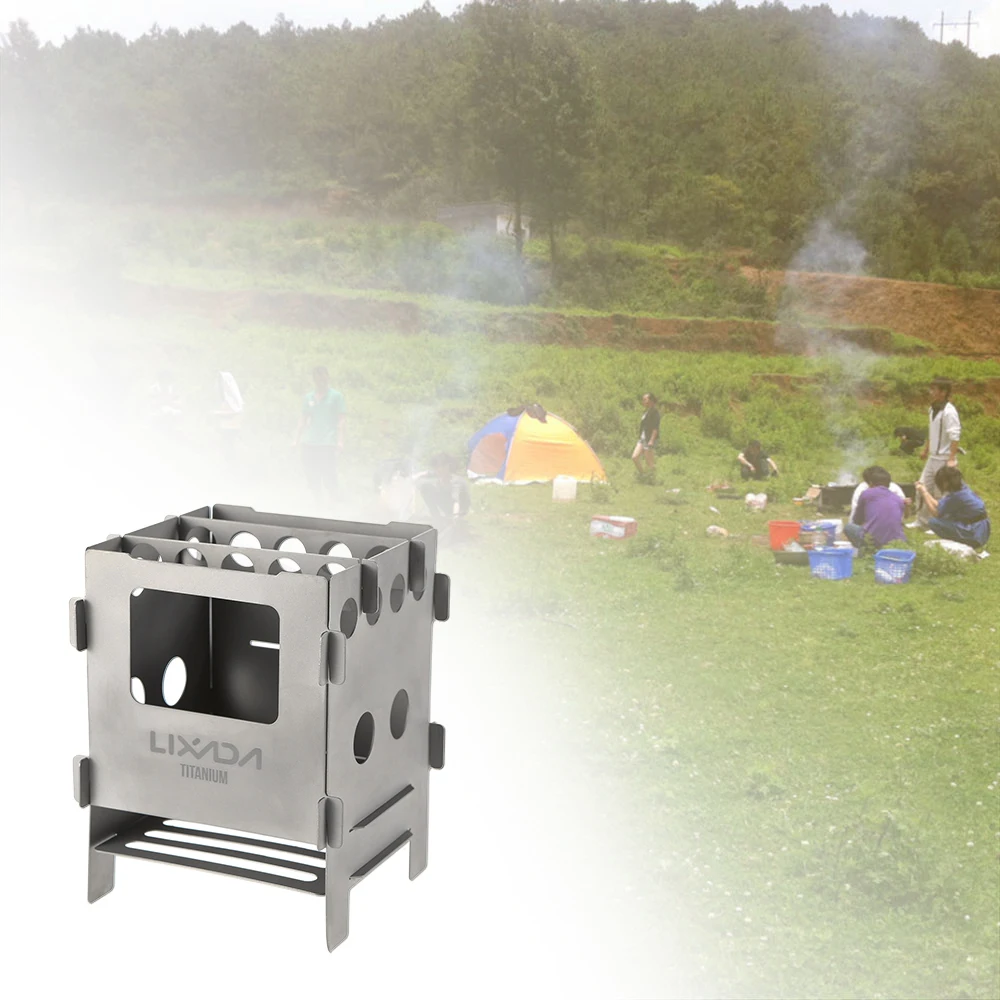 Im Freien tragbarer Edelstahl-Klappgrill-Grillregal Mini-Holzkohle-Picknick-Herd Tragbarer Holzofen im Freien Image