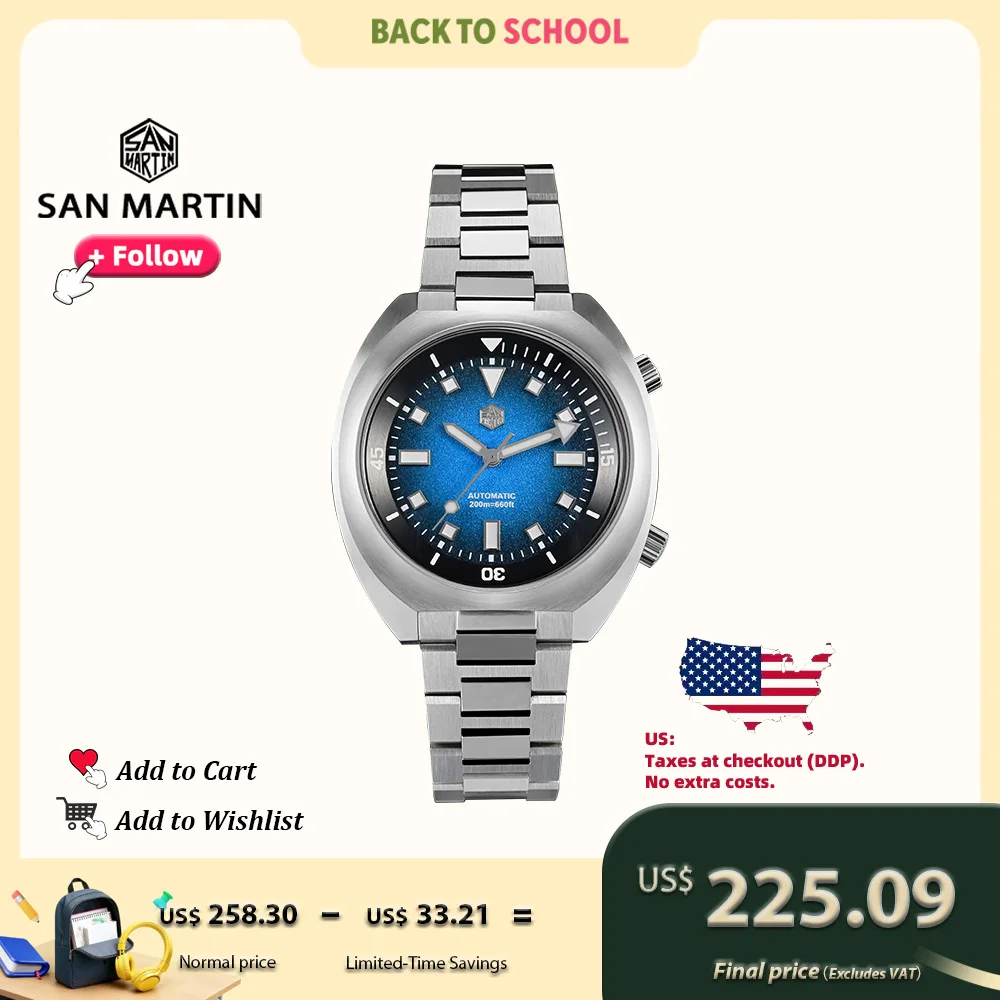San Martin 42mm Herren Taucheruhr YN55 Edelstahl Automatische mechanische Tauchkompressoruhren Wasserdicht 20bar SN0066 Image