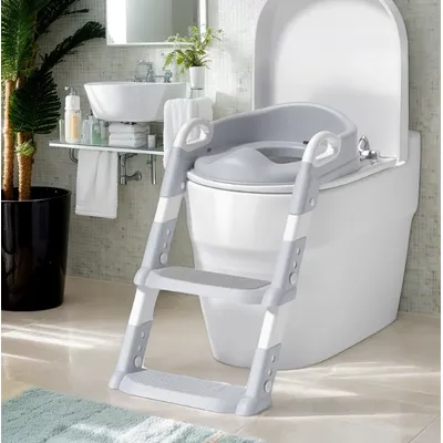 Potty Training Ladder - Soft Cushioned Seat, Adjustable Height, Collapsible, Non-Slip with Splash Guard - Ready Step Go
