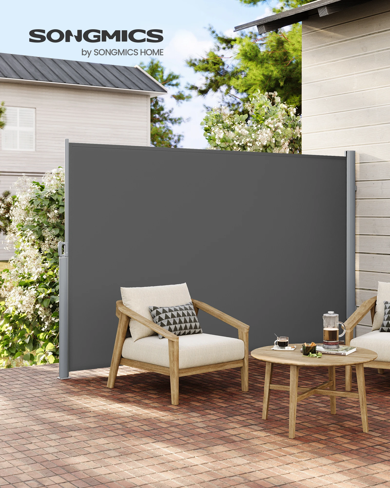 SONGMICS Alu-Seitenmarkise, ausziehbar, 180 x 350 cm, Blickdicht, Sonnenschutz, blickdicht, Seitenrollo, für Balkon, Terrasse