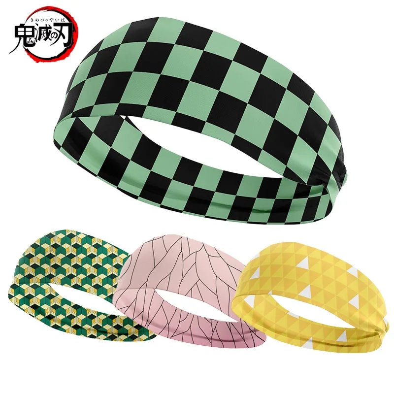 Demon Slayer Trendiges Sport-Stirnband für Männer und Frauen, Anime-Hip-Hop-Fitness-Kopftuch, Zenitsu Tanjirou, kariertes Lauf-Haarband