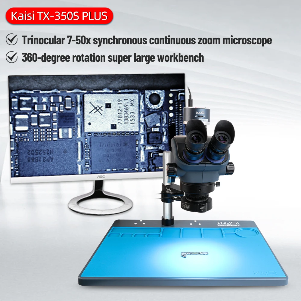 Kaisi TX-350S PLUS 7-50x Trinokular Mikroskop 4K HD Kamera Große Silikon Grundplatte Mikroskop Telefon Reparatur PCB Löten Werkzeuge Image