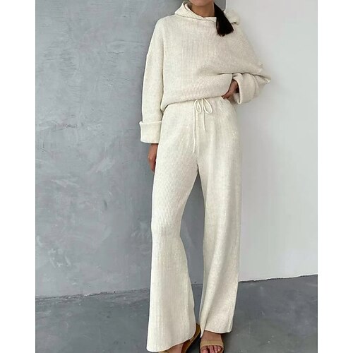Per donna Tuta da Ginnastica Pantaloni a gamba larga Pizzo Tinta unita Completo Abbigliamento Autunno Nero Bianco Allenamento Athleisure Corsa Calore Termico Antivento Manica Lunga Sport
