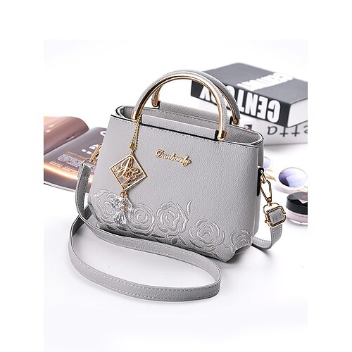 Per donna Borsa a spalla Borsa a tracolla Borse a Spalla Pelle PU Ufficio Casuale Casual Quotidiano Pendente Ricamo Cerniera Impermeabile Borsa Multiuso Fiore Grigio scuro Nero Rosa Chiaro