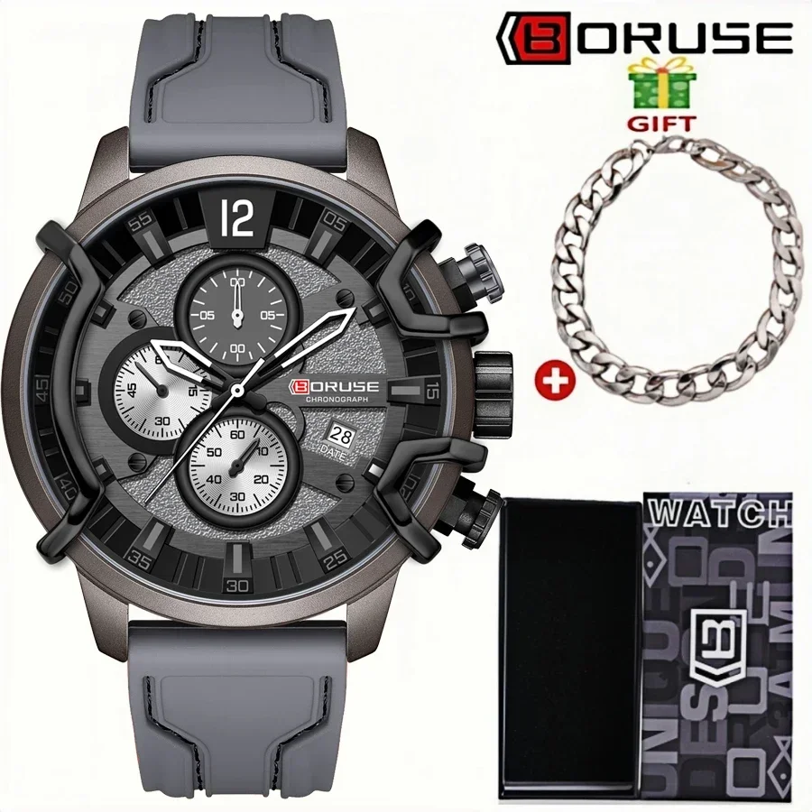 BORUSE 2 Stück modische und luxuriöse Herren-Quarzuhr, Armbänder, Silikon-Uhrenarmbänder, Quarz-Armbanduhren, Herrenuhren Image