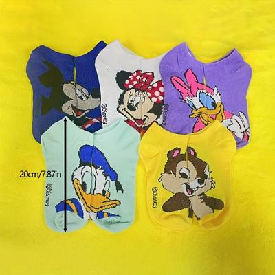 TEMU 5pcs & Mouse Ankle Socks - Cute Cartoon Characters, Breathable & Comfortable, Or Holiday Gifts, Machine Washable, Cute Socks Image
