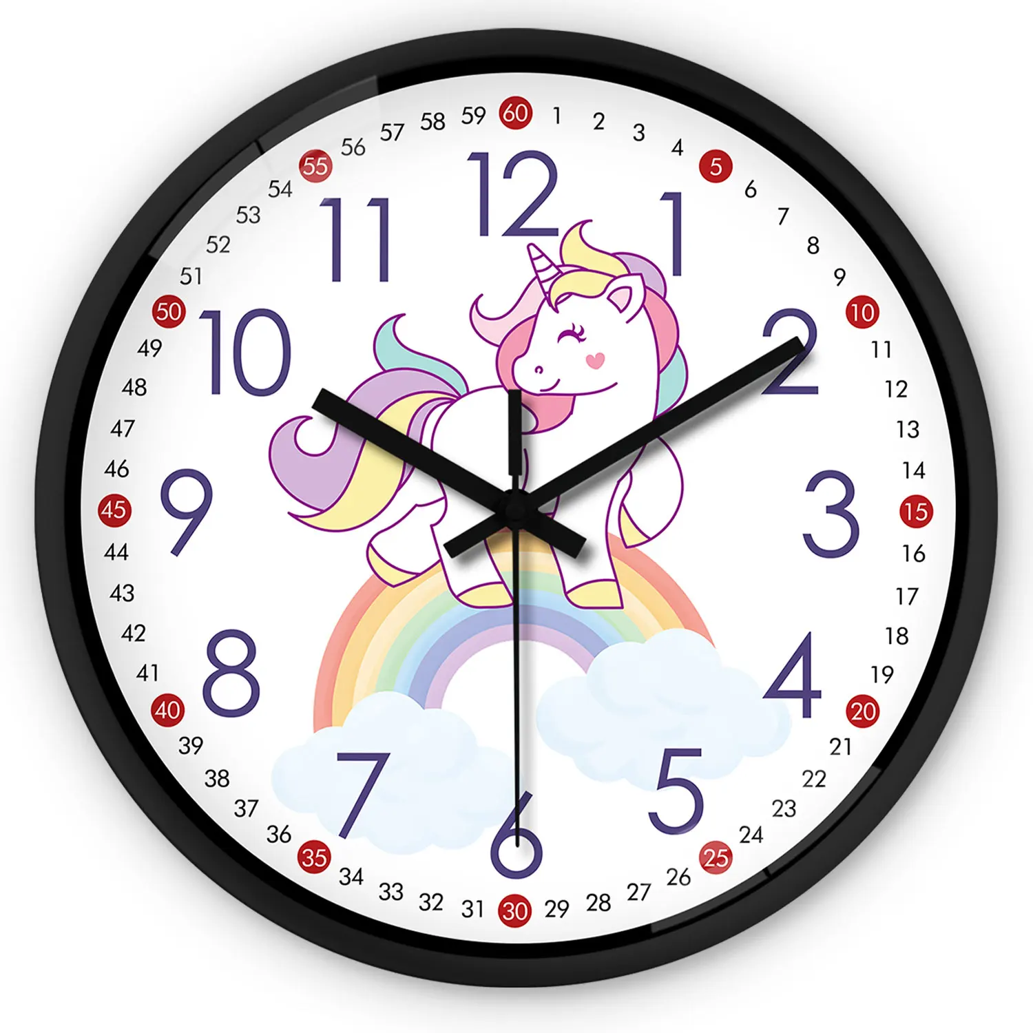 1 Stück 20,3 cm kleine Uhr Wanduhr, die Regenbogen-Einhorn-Design-Wanduhr, Wanduhr, stille Uhr, für Wohnzimmer, Bett