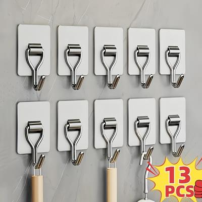 TEMU 13pcs Modern Metal Adhesive Hooks - Wall Mount, , Trace-free, For Tiles & Surfaces, Ideal For Hanging Photos & More, Utility Hooks Image