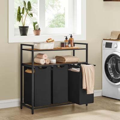 TEMU Laundry Basket 3 Compartments, Laundry Collector With 2 Shelves, Laundry Bag Extendable And Removable, 40 Per Bag, For Bathroom, Laundry Room, Laundry Baskets Image
