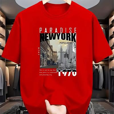 TEMU Men's Fashion Casual Paradise New Print Straight Shoulder Short Sleeve T-shirt, Comfortable And Versatile Image