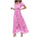 Per donna Abito maxi Abito a trapezio Vacanza Casual Boho All'aperto Uscire Vestibilità regolare Floreale Manica Corta Scollo a V Viola Fucsia Arancione Grigio Estate