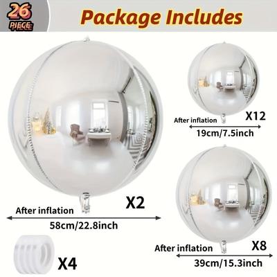 TEMU 1 Set 26pcs 4d Metal Aluminum Balloons, High-quality, With Diy Balloon Decoration Kit, For Birthday Party, Wedding, Mardi Gras, Graduation, Prom Image