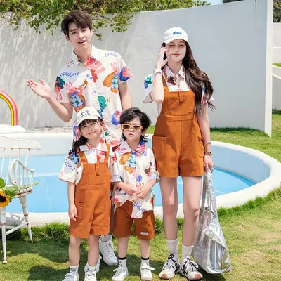 Summer Family Matching Clothing Holiday Mother Father and Son Daughter Clothes Vacation Mom and Children Shirts Jumpsuit Outfits