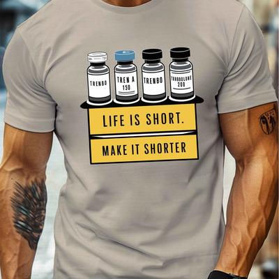 TEMU Short Shorter Print, Men's Round Crew Neck Short Sleeve Tee, Casual T-shirtcasual Comfy Lightweight Top For Summer Image