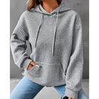 felpa da donna con texture, felpa waffle, camicetta, semplice, moderna, casual, manica lunga, con cappuccio, normale, top, per le vacanze, per uscire, tasca, nero, bianco, grigio, estate