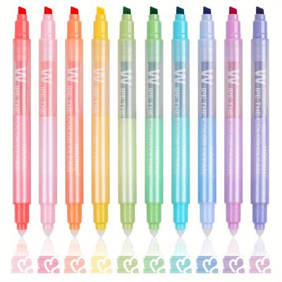 TEMU 10 Color Erasable Highlighters Fluorescent Pen, Pastel Highlighters, Assorted Colors, Dual Tip Cute Erasable Highlighter Pens No Bleed Through For Bullet Journaling, School Office Supplies Image