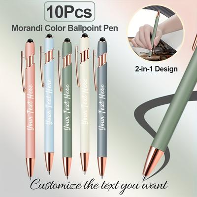 TEMU 10pcs Morandi Color Retractable Metal Ballpoint Pen, Personalize The Text , 2in 1 Design, Smooth Writing, Suitable For Office, Study And Gift Image