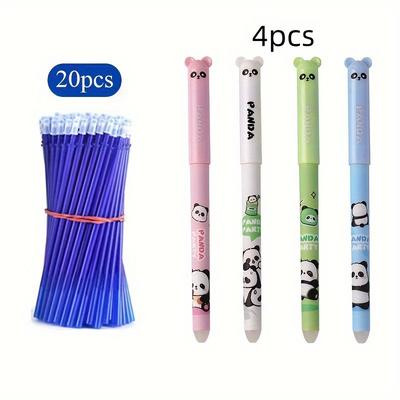 TEMU 24pcs Cartoon Panda Gel Ink Pens, Erasable Rollerball Fine Point Writing Set For Students & Office Stationery Image