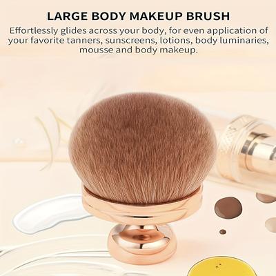 TEMU 74mm Wide Head Kabuki Tanning Brush - Rose Golden Abs Handle & Nylon Bristles For Tanning, Facial & Body Makeup - All Light Beige Types, Modern Aesthetic Design, Elegant Beauty Tool Image
