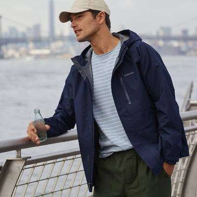 Packable Waterproof Rain Jacket, Men, size: 34-36, regular, Blue, Polyester, by Lands' End
