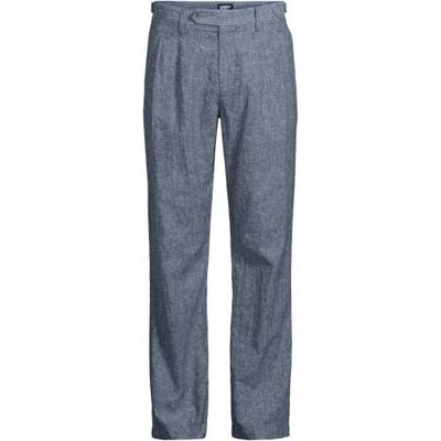 Pleated Linen/Cotton Trousers, Relaxed Fit, Men, size: 40 28, regular, Blue, Linen/Cotton-blend, by Lands' End