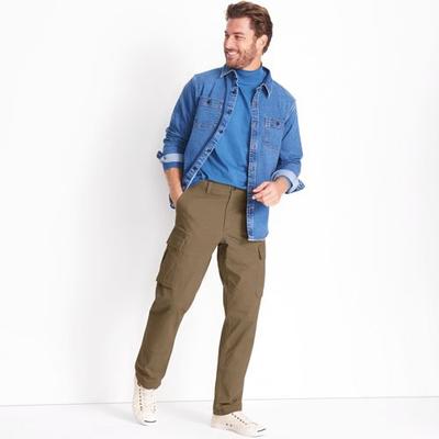 Everyday Stretch Cargo Trousers, Straight Fit, Men, size: 42 34, regular, Brown, by Lands' End